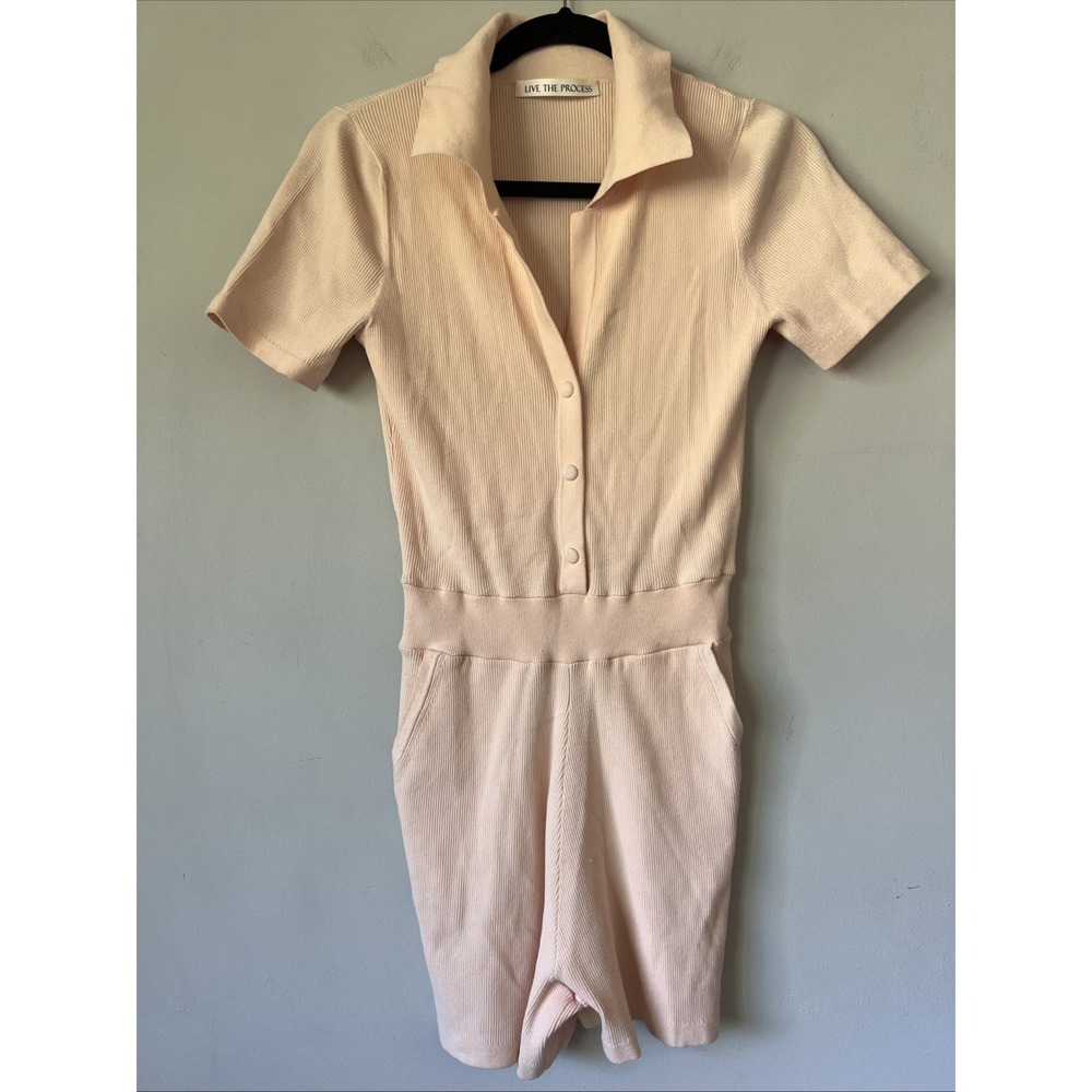 Live the Process - Astrid Romper Rib Knit Size Small Pale Peach Pockets Resort